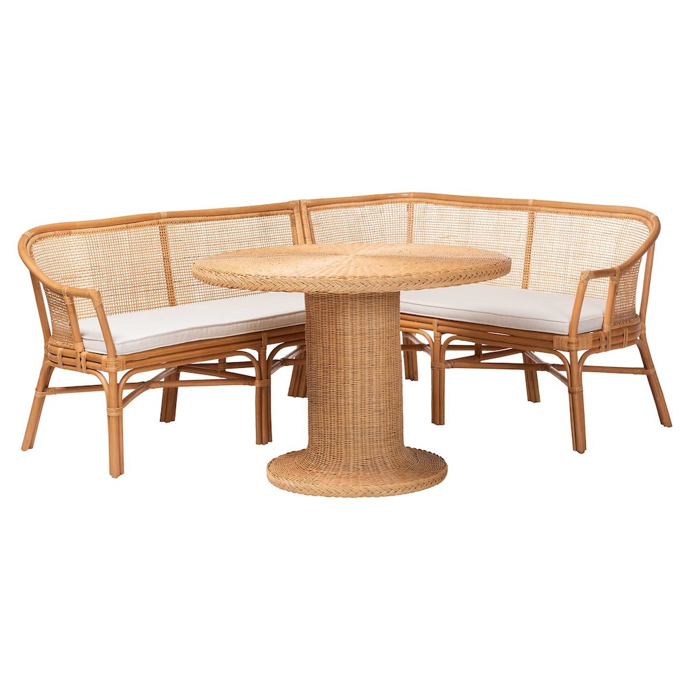 Aara 3-Piece Natural Rattan Dining Nook Set - L-Shaped Corner Bench. Picture 2