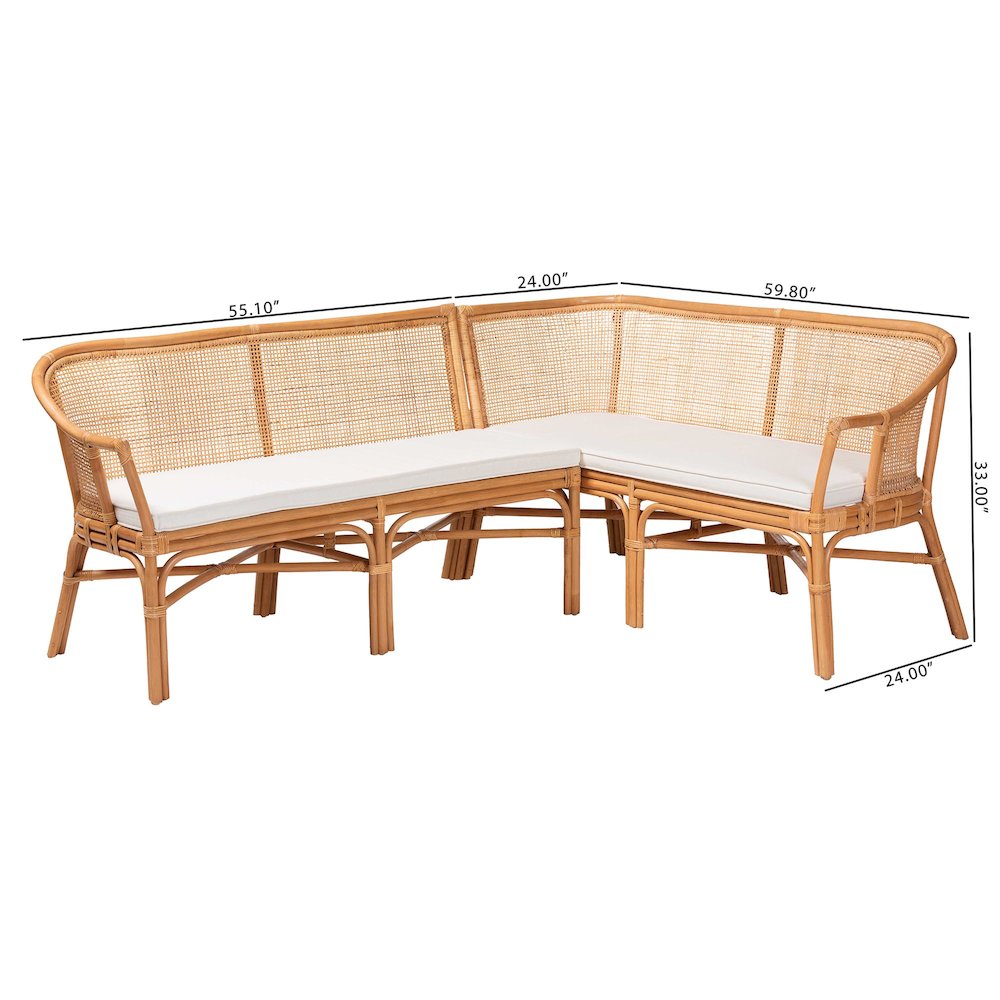 Adede 2-Piece Natural Rattan Corner Bench Set - Handwoven Wicker L-Shaped. Picture 8