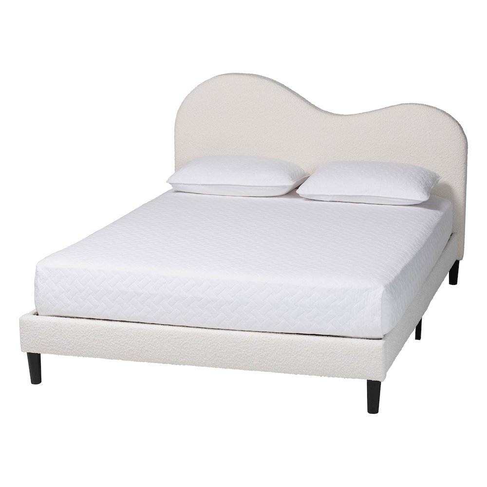Dalton Boucle Upholstered Platform Bed - Soft Fabric Queen Size Bed Frame. Picture 1