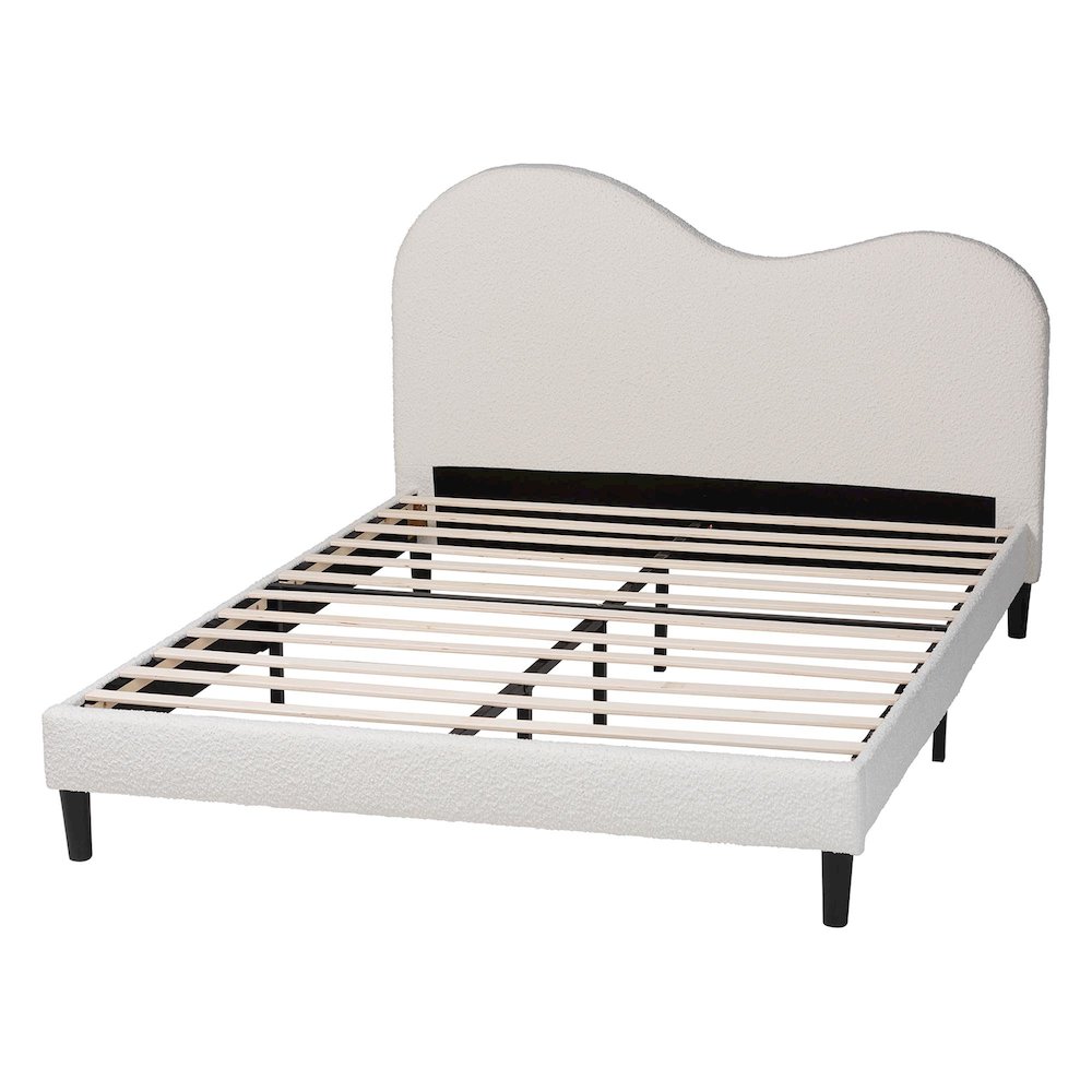 Dalton Boucle Upholstered Platform Bed - Soft Fabric Queen Size Bed Frame. Picture 3