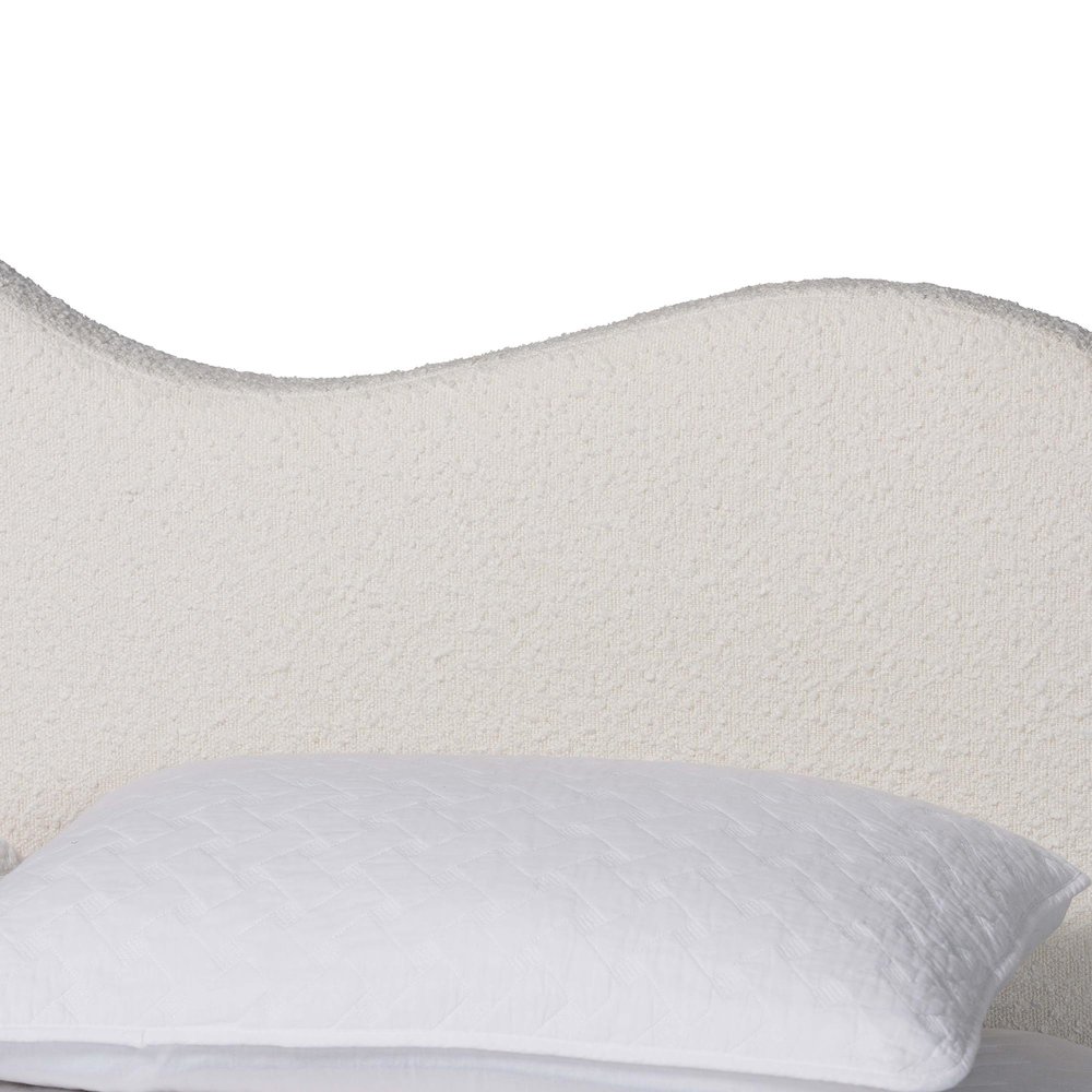 Dalton Boucle Upholstered Platform Bed - Soft Fabric Queen Size Bed Frame. Picture 4
