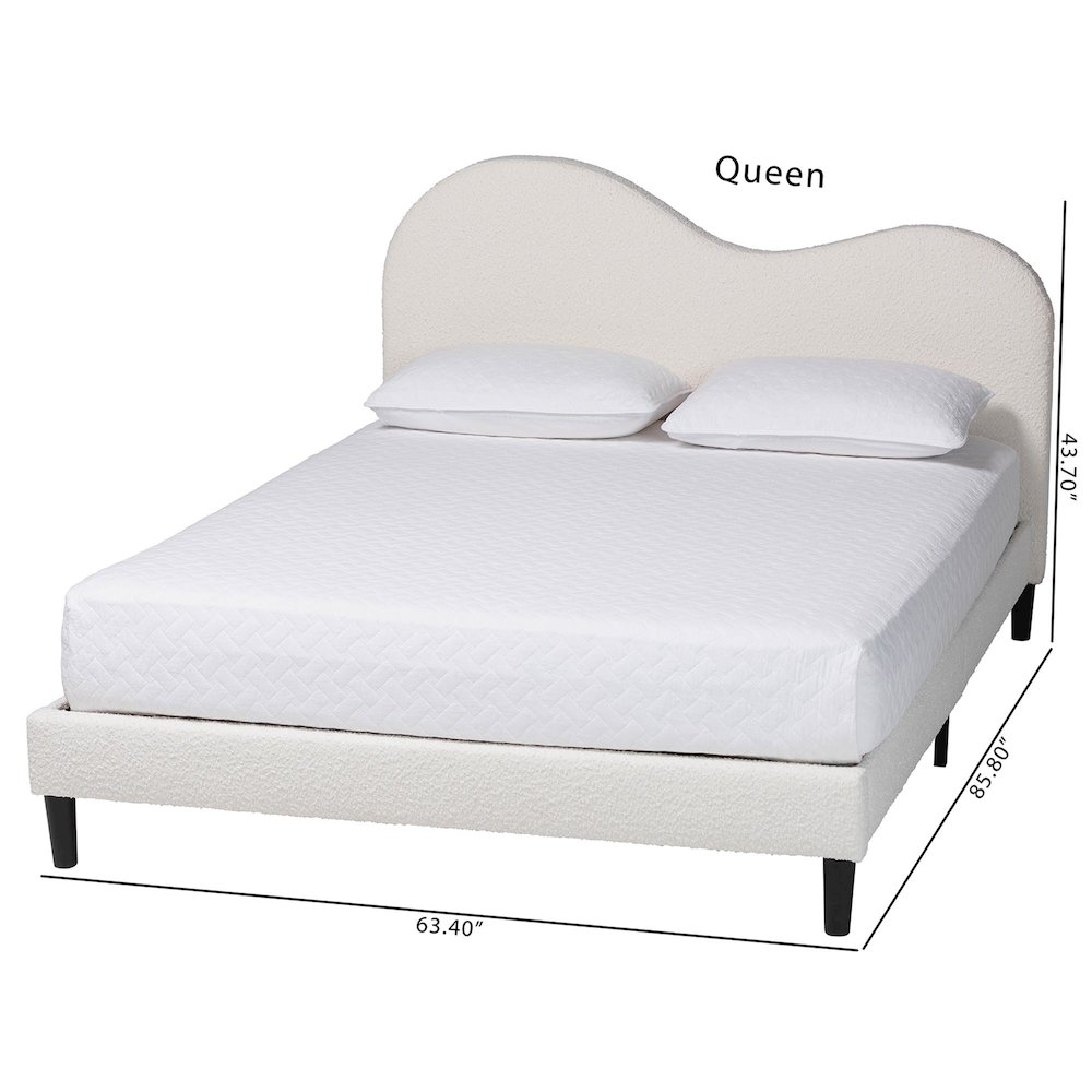 Dalton Boucle Upholstered Platform Bed - Soft Fabric Queen Size Bed Frame. Picture 8