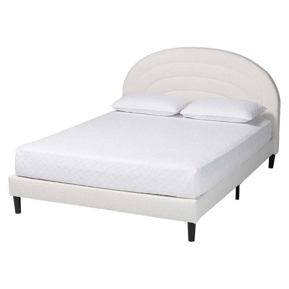 Pelagia Boucle Upholstered Platform Bed - Soft Fabric Queen Size Bed Frame. Picture 1