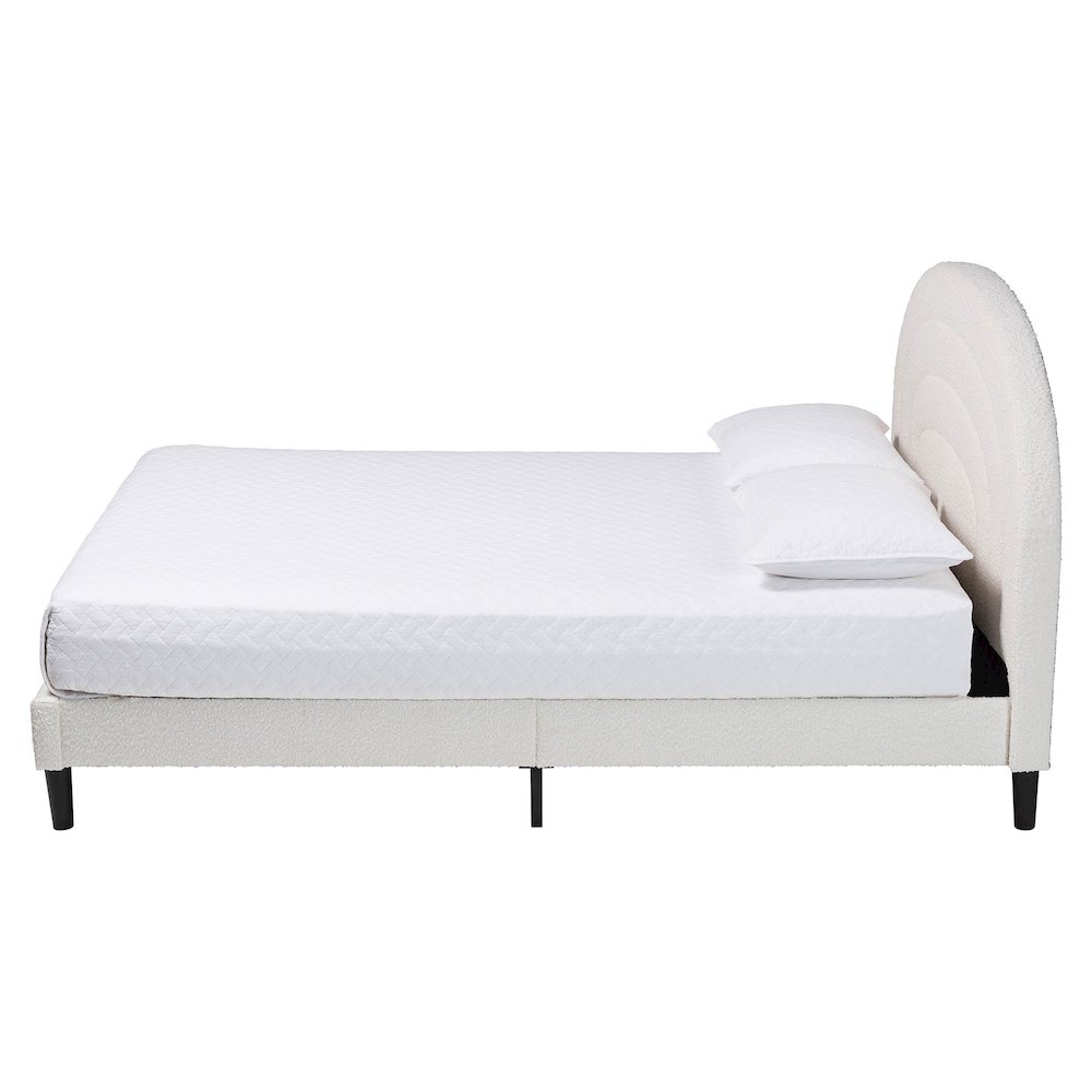 Pelagia Boucle Upholstered Platform Bed - Soft Fabric Queen Size Bed Frame. Picture 2