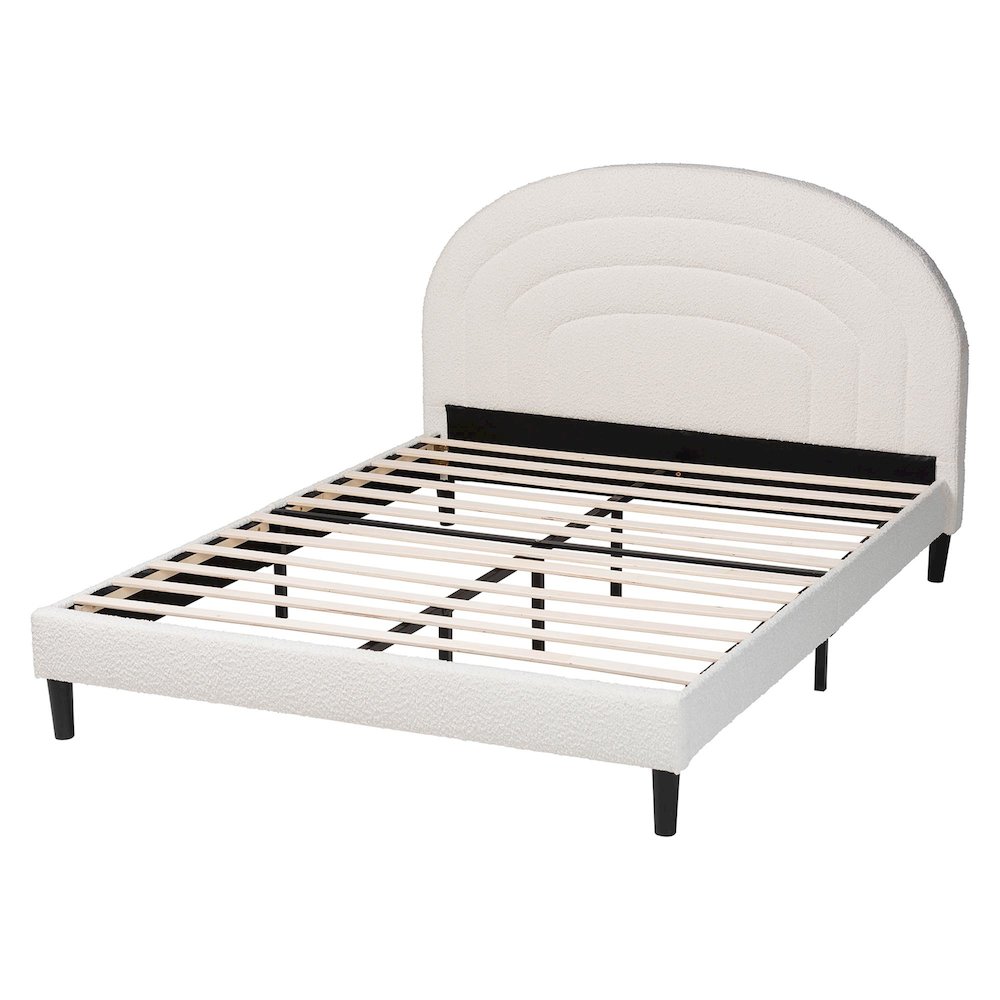 Pelagia Boucle Upholstered Platform Bed - Soft Fabric Queen Size Bed Frame. Picture 3