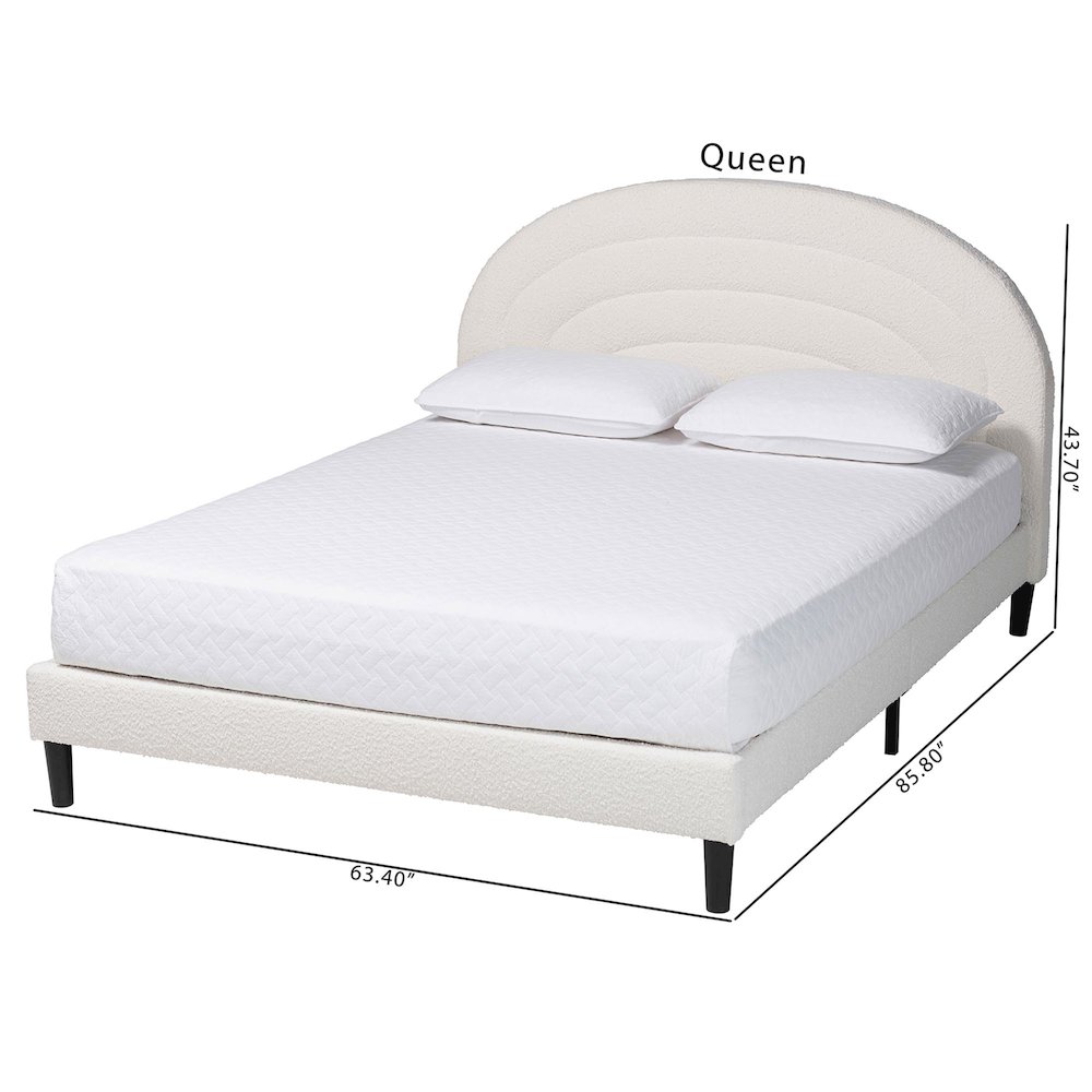 Pelagia Boucle Upholstered Platform Bed - Soft Fabric Queen Size Bed Frame. Picture 8