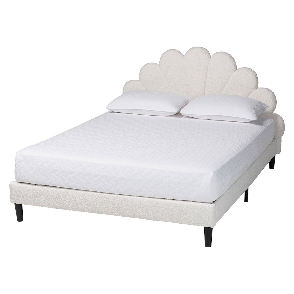 Albion Boucle Upholstered Platform Bed - Soft Fabric Queen Size Bed Frame. Picture 1