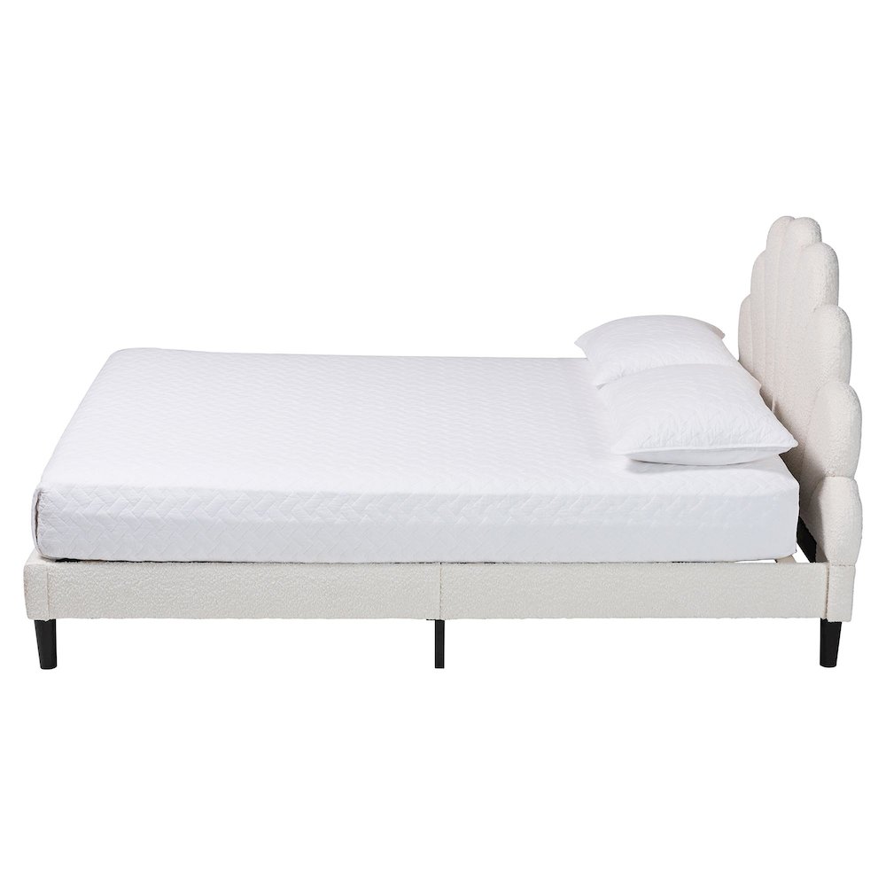 Albion Boucle Upholstered Platform Bed - Soft Fabric Queen Size Bed Frame. Picture 2