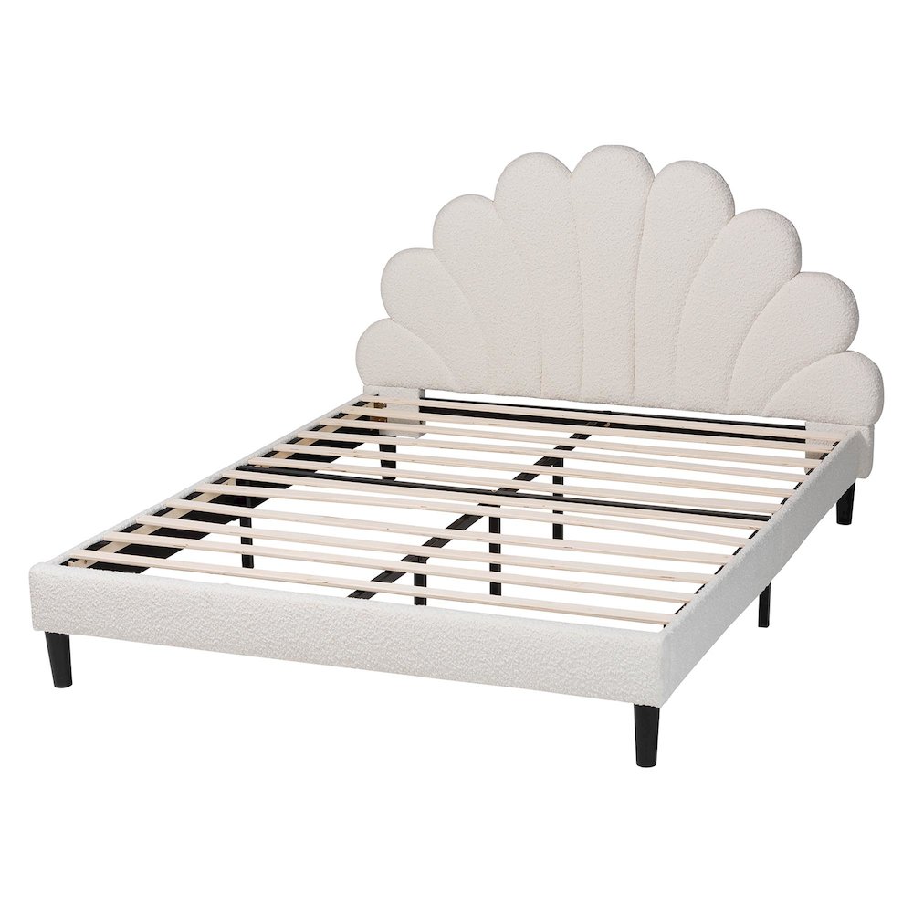 Albion Boucle Upholstered Platform Bed - Soft Fabric Queen Size Bed Frame. Picture 3