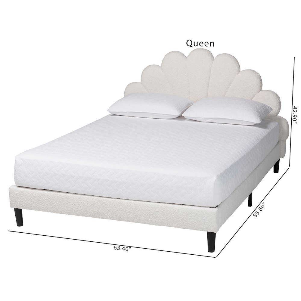 Albion Boucle Upholstered Platform Bed - Soft Fabric Queen Size Bed Frame. Picture 8