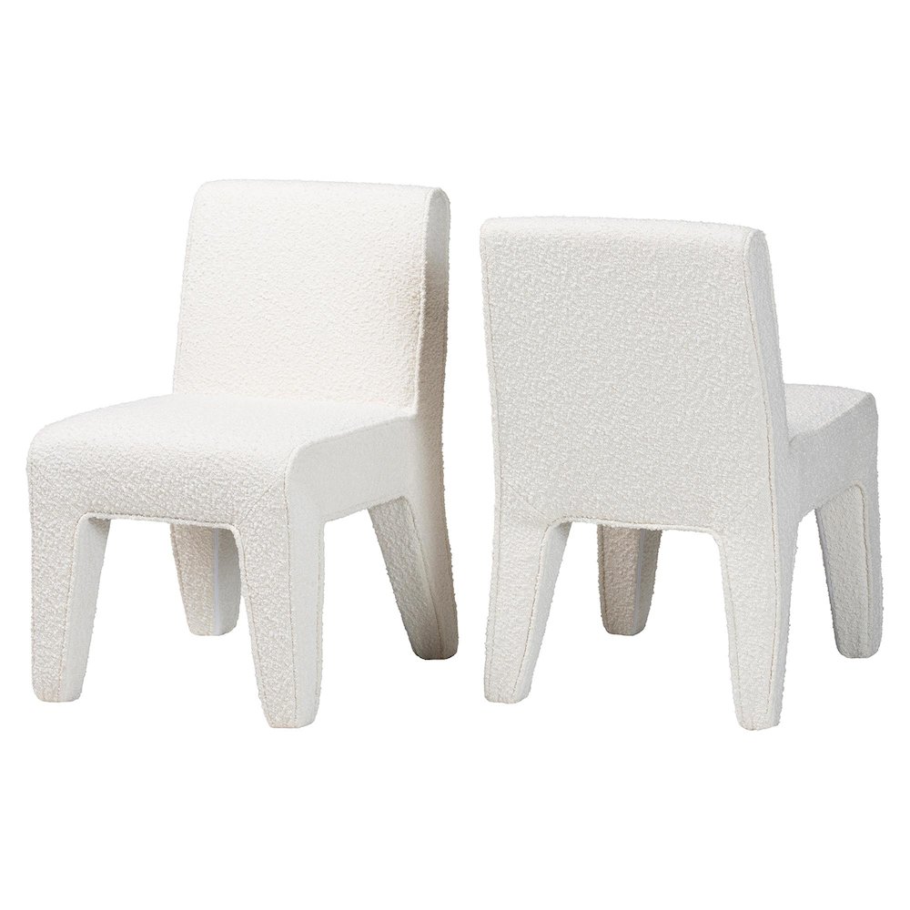 Helios Boucle Dining Chair Set of 2 - Modern Armless Upholstered Accent Chair. Picture 1
