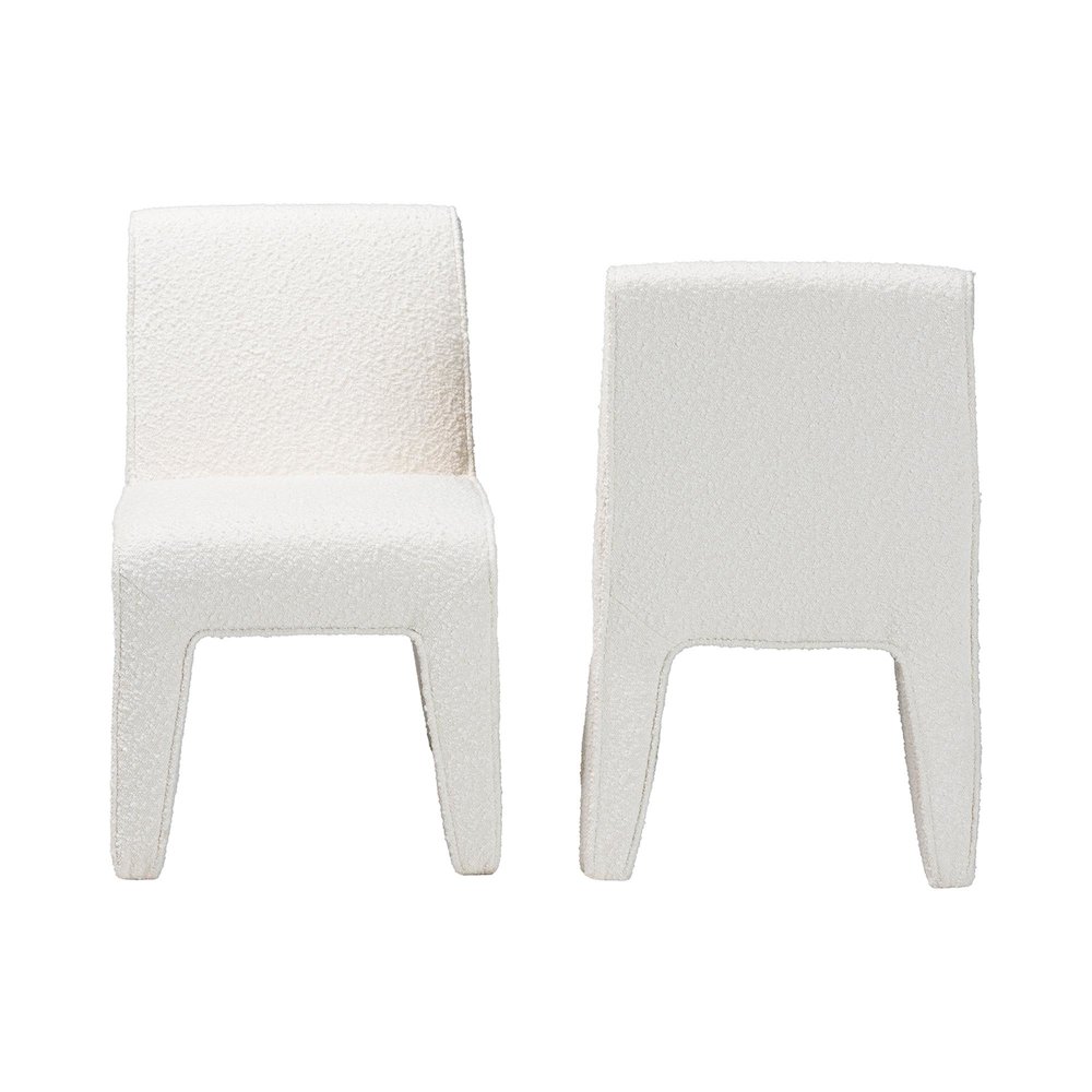 Helios Boucle Dining Chair Set of 2 - Modern Armless Upholstered Accent Chair. Picture 2