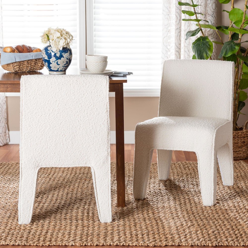 Helios Boucle Dining Chair Set of 2 - Modern Armless Upholstered Accent Chair. Picture 7