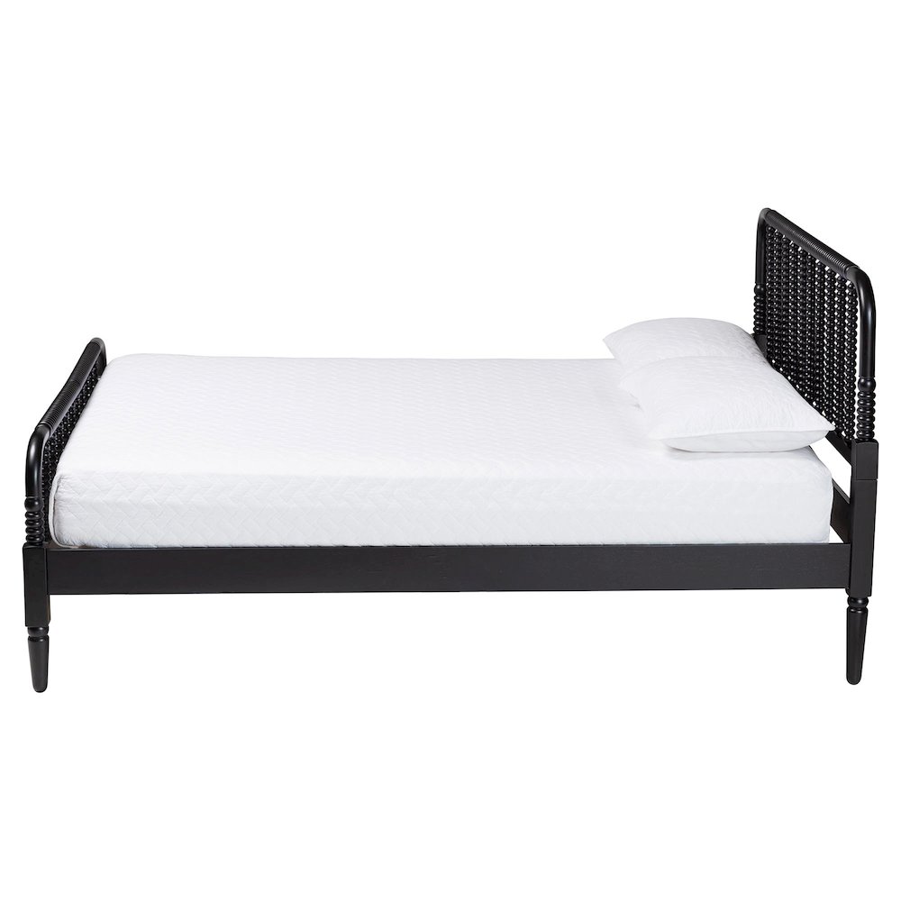 Braith Farmhouse Black Spindle Wood Queen Size Platform Bed. Picture 2