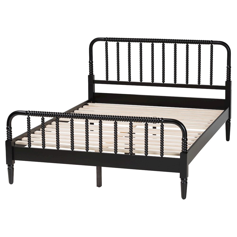 Braith Farmhouse Black Spindle Wood Queen Size Platform Bed. Picture 3