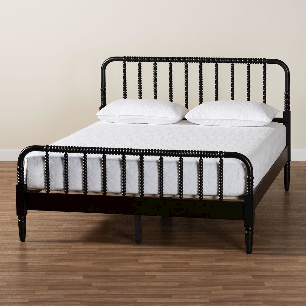 Braith Farmhouse Black Spindle Wood Queen Size Platform Bed. Picture 8