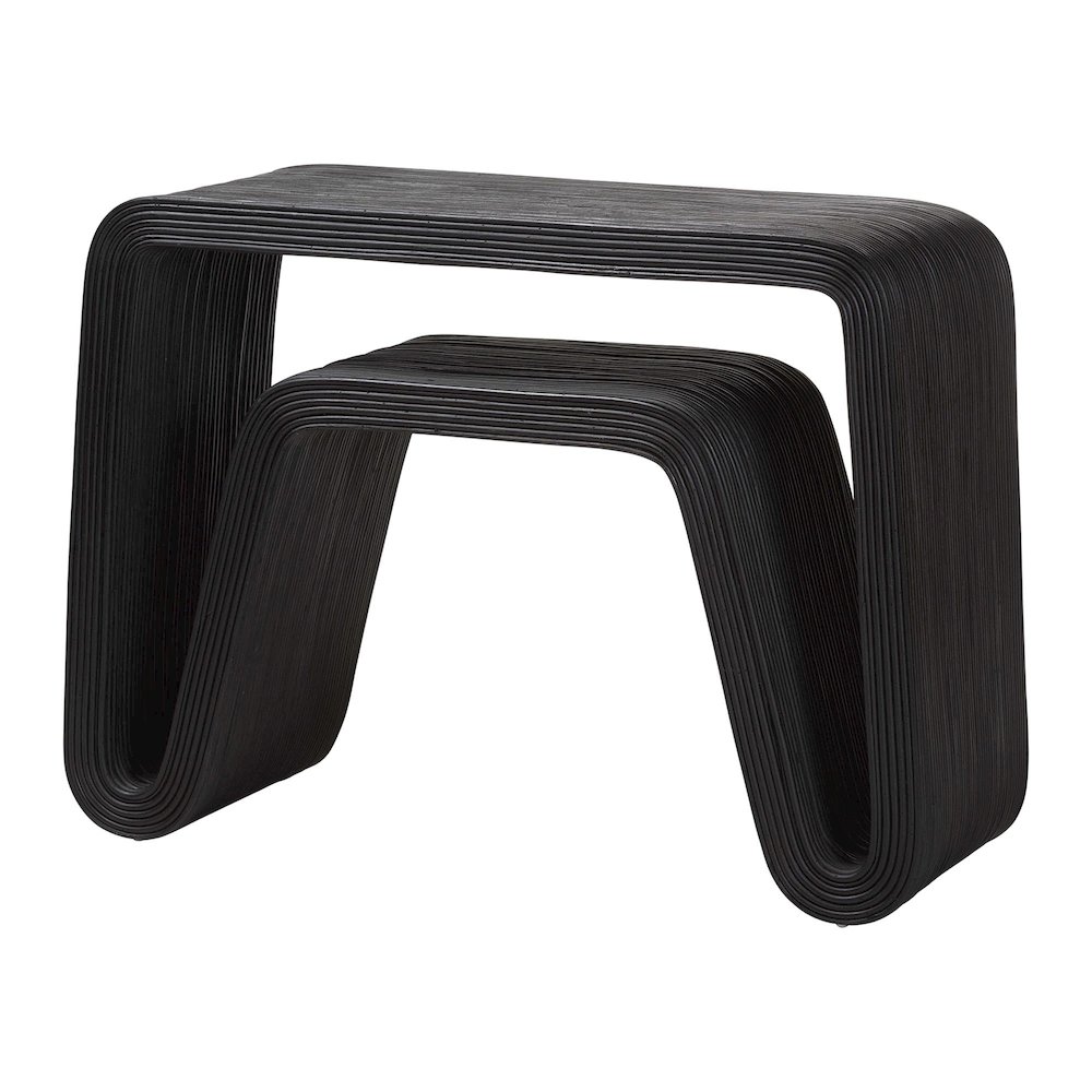 Abebi Black Rattan Console Table - Modern Accent Table. Picture 2