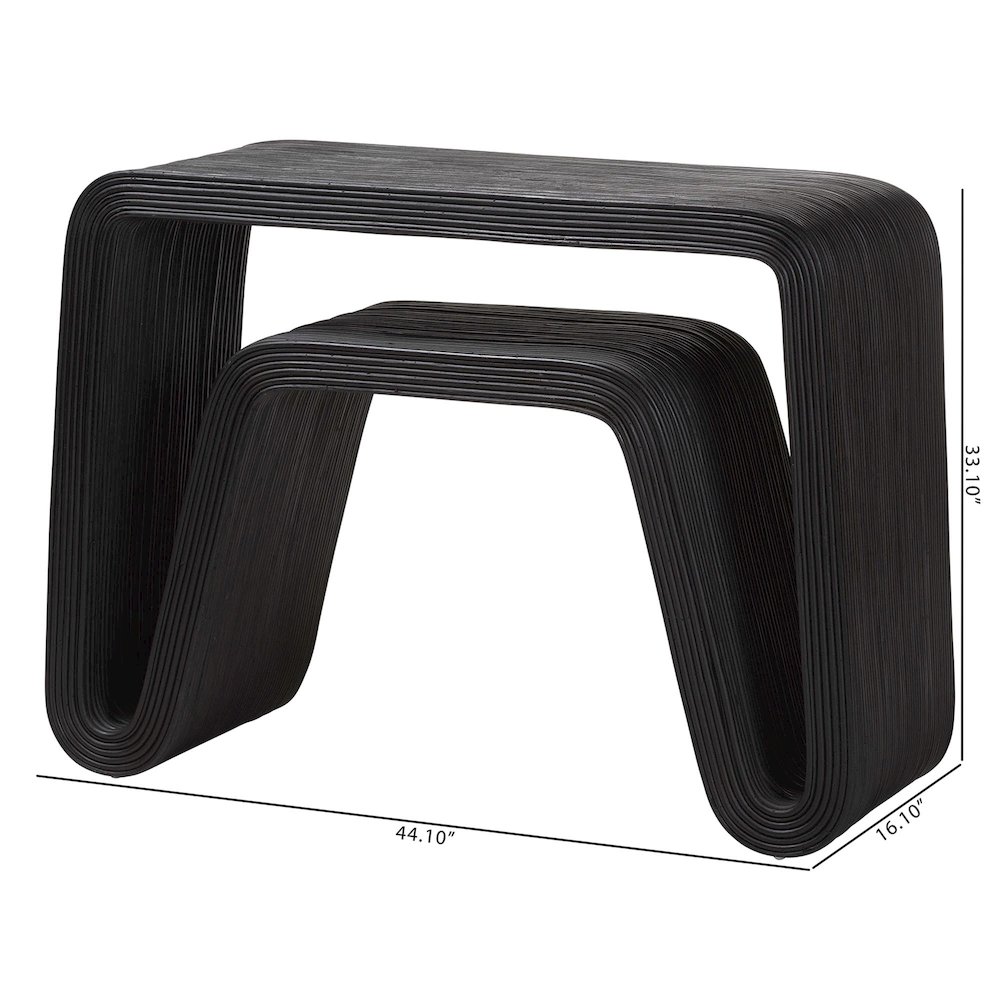 Abebi Black Rattan Console Table - Modern Accent Table. Picture 7
