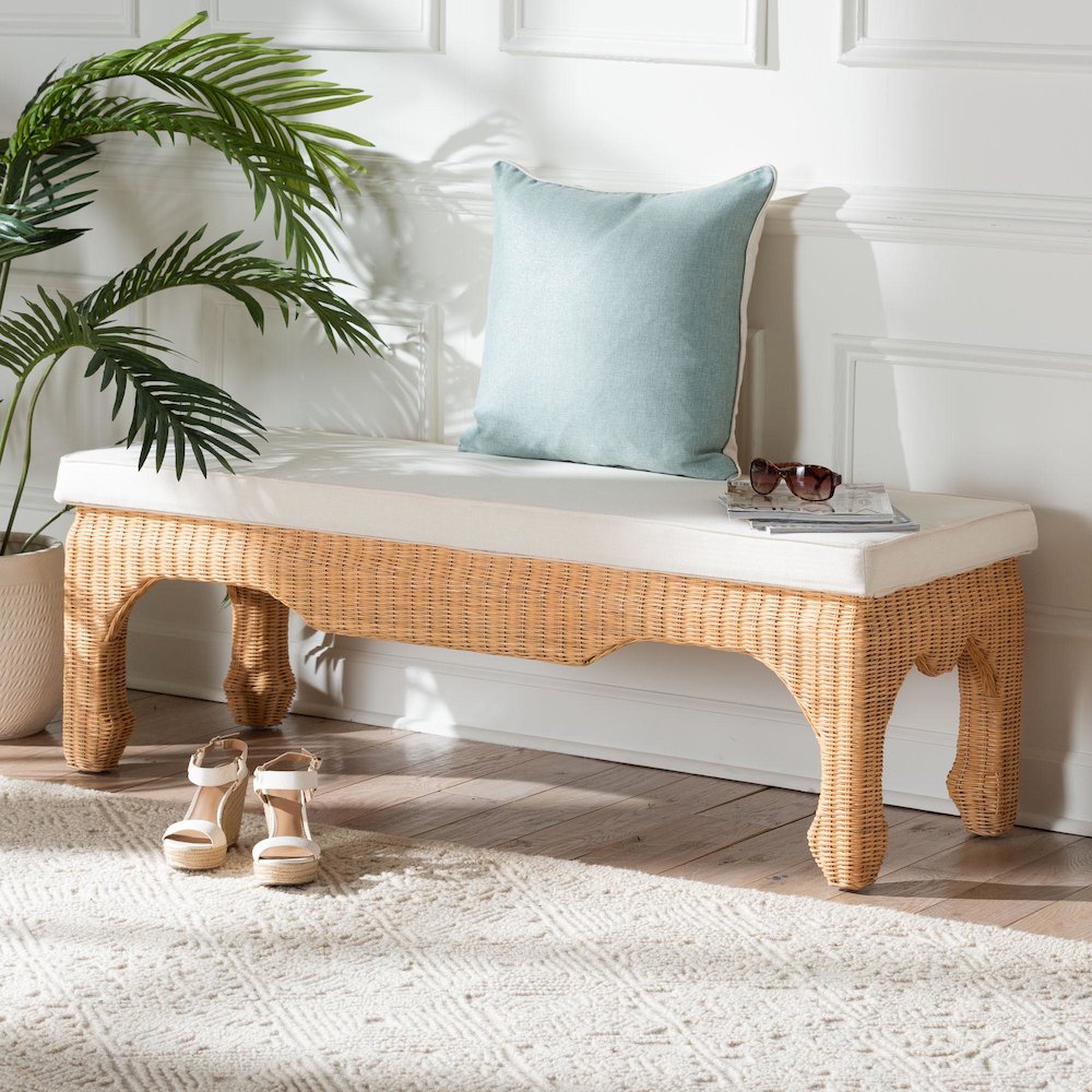 Abena Ming Style Natural Rattan Bench. Picture 6