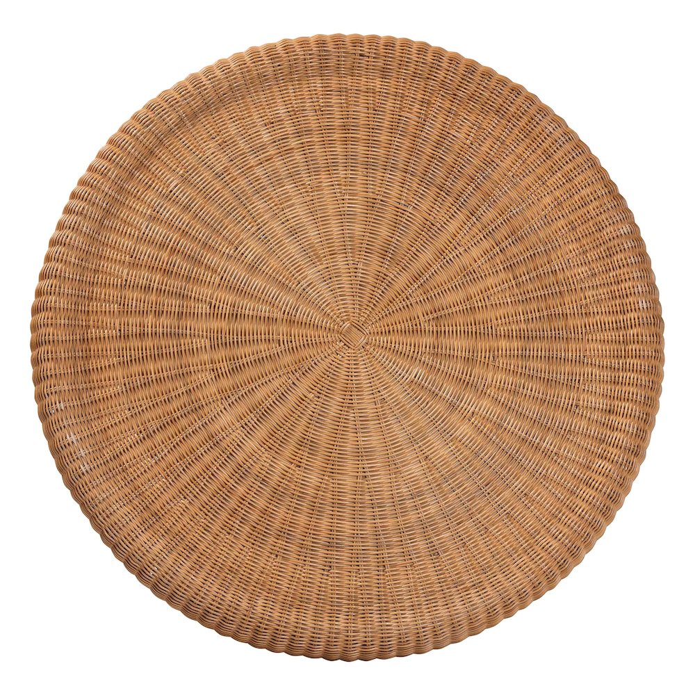 Natural Rattan Round Coffee Table with Scalloped Pedestal Base. Picture 3