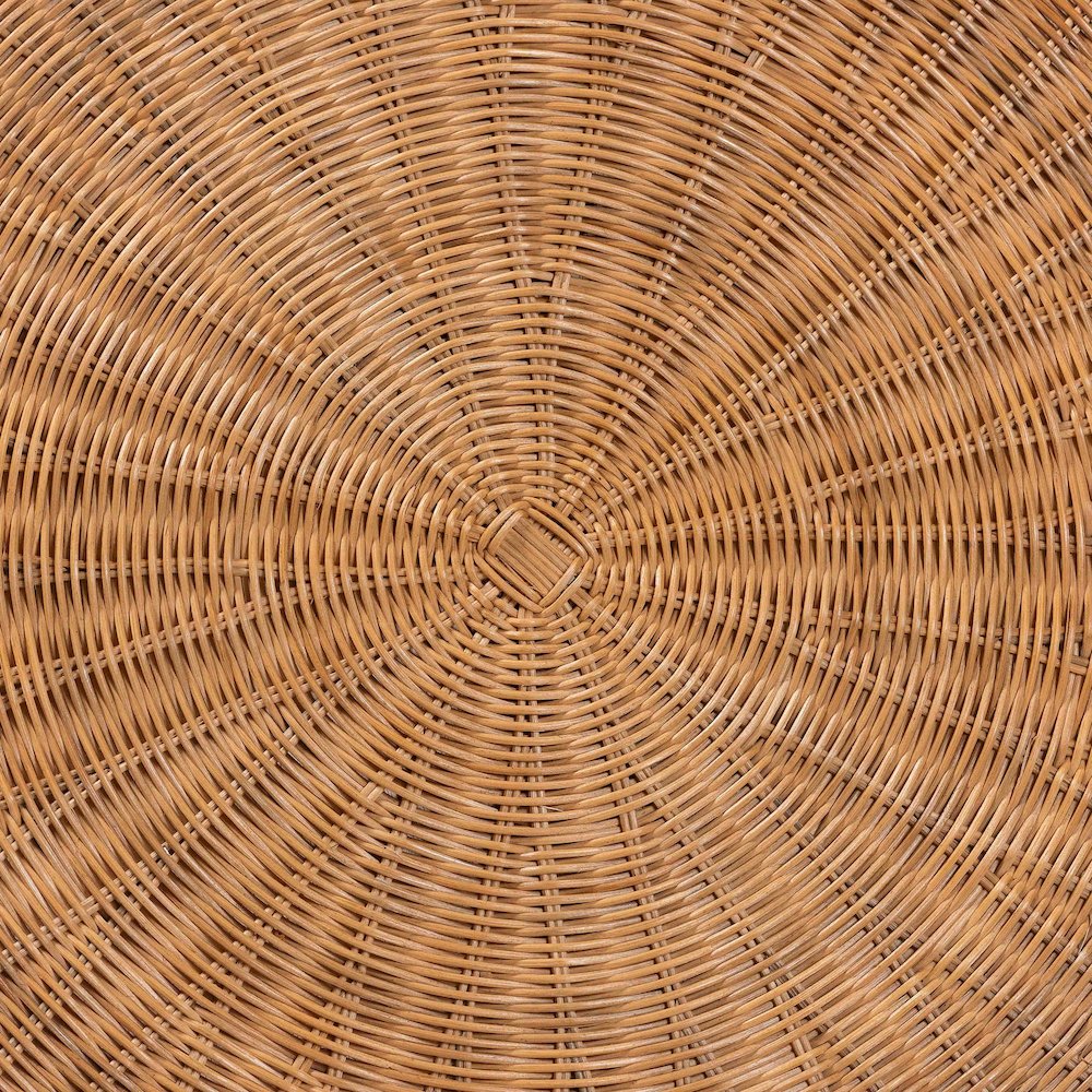 Natural Rattan Round Coffee Table with Scalloped Pedestal Base. Picture 4