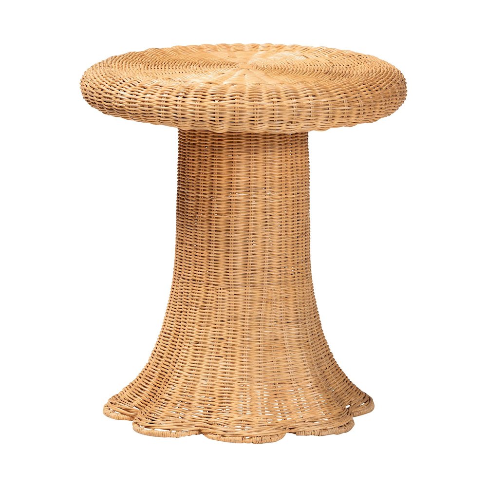 Avalon Scallop Natural Rattan Pedestal Side Table. Picture 1