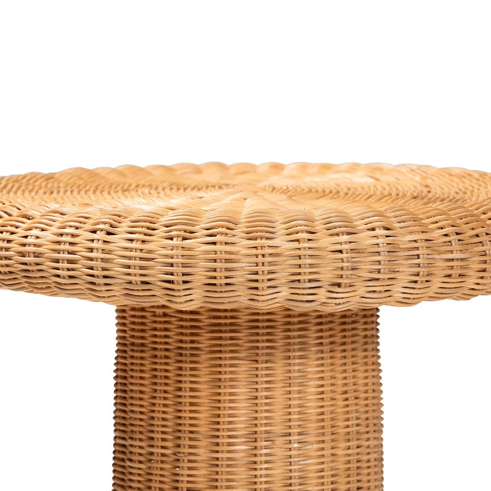 Avalon Scallop Natural Rattan Pedestal Side Table. Picture 2