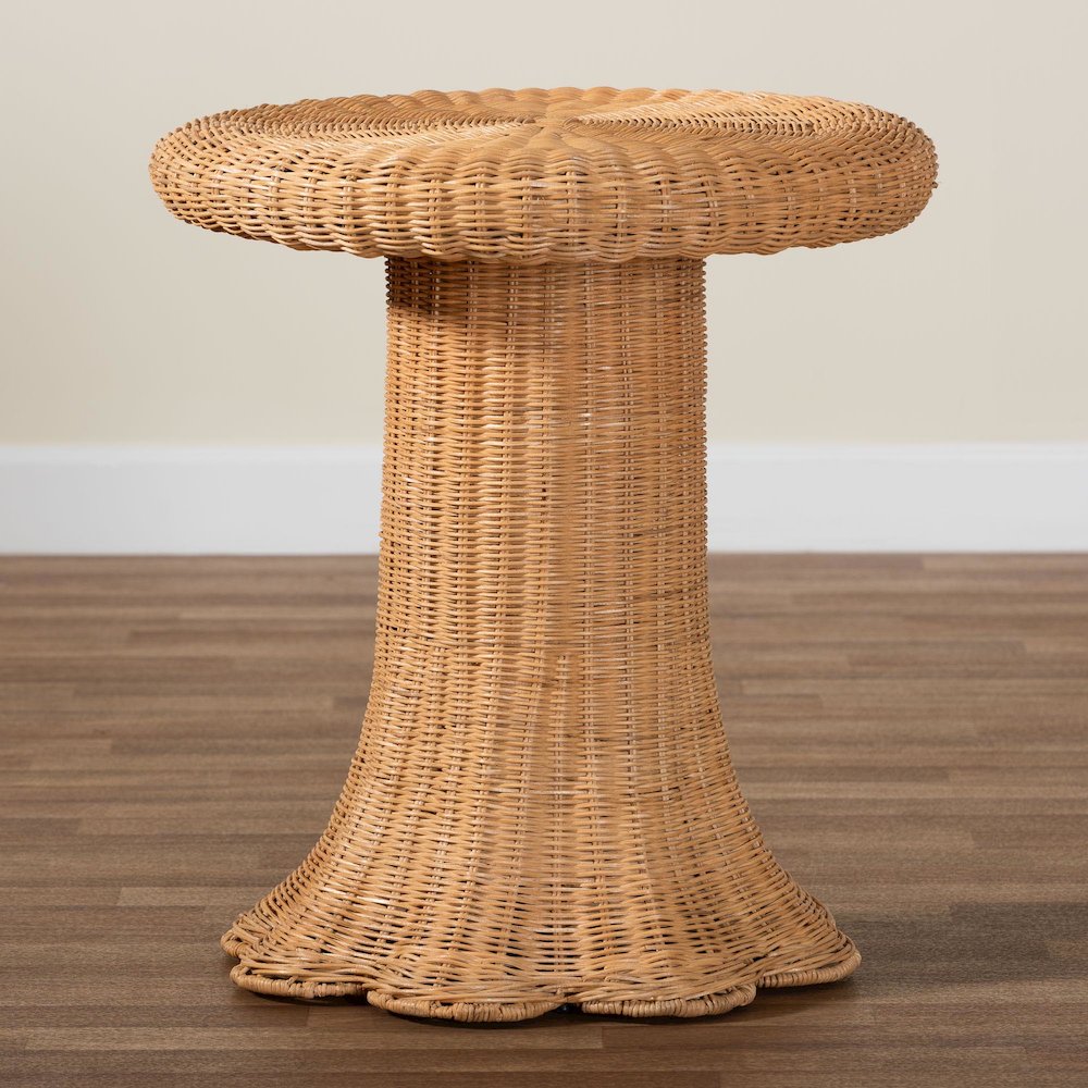 Avalon Scallop Natural Rattan Pedestal Side Table. Picture 7