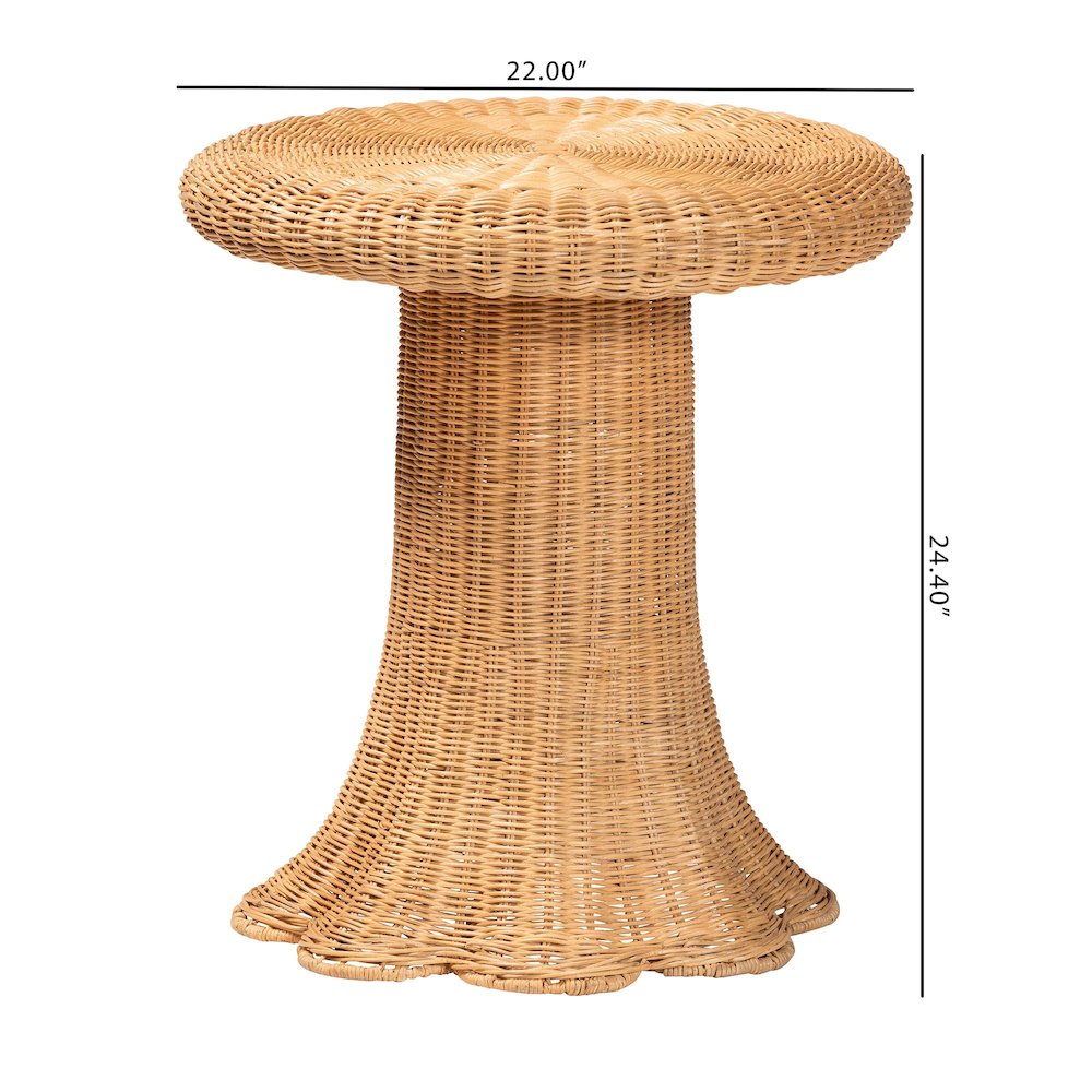 Avalon Scallop Natural Rattan Pedestal Side Table. Picture 8