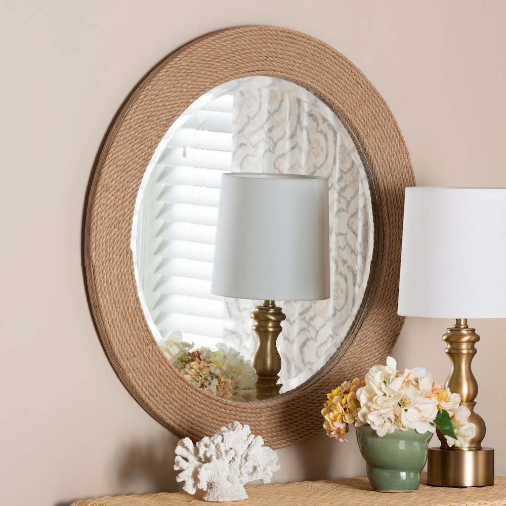 Nieva Round Woven Rope Mirror - Coastal Mirror. Picture 3