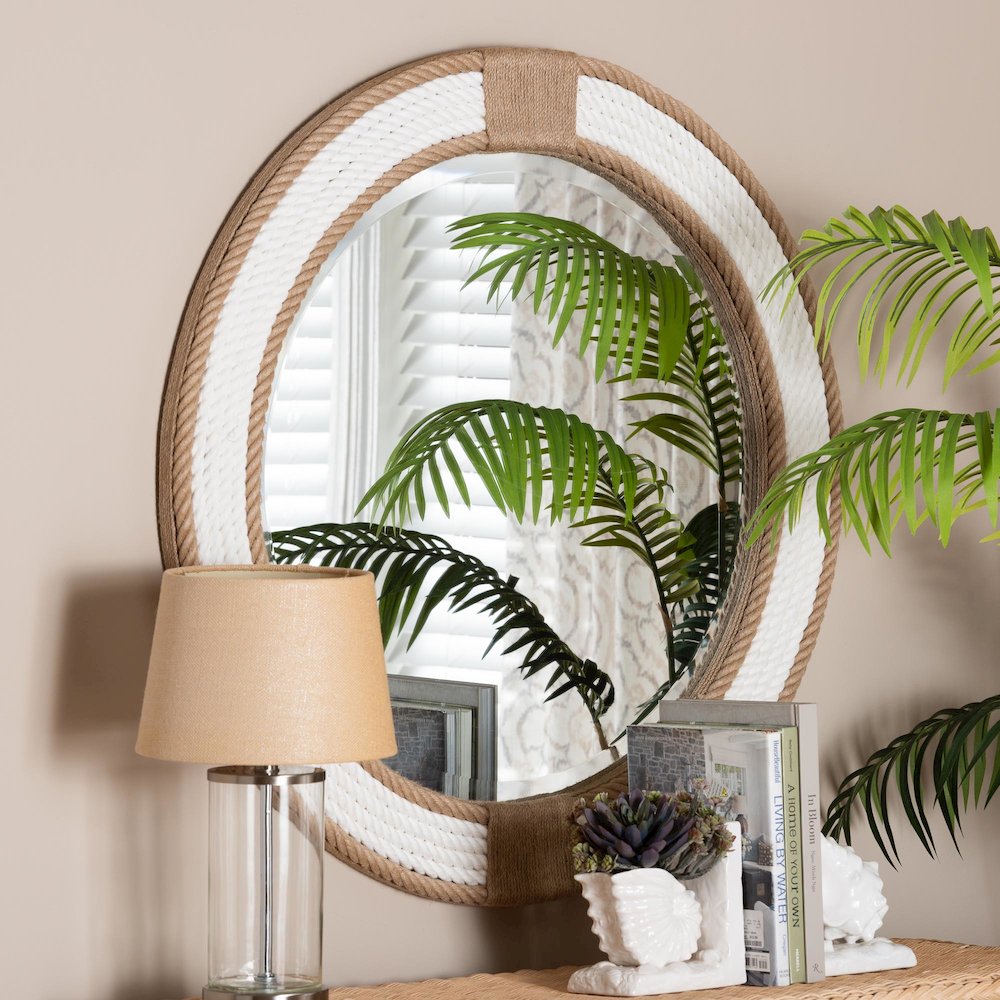 Adita Round Woven Rope Mirror - Coastal Mirror. Picture 3