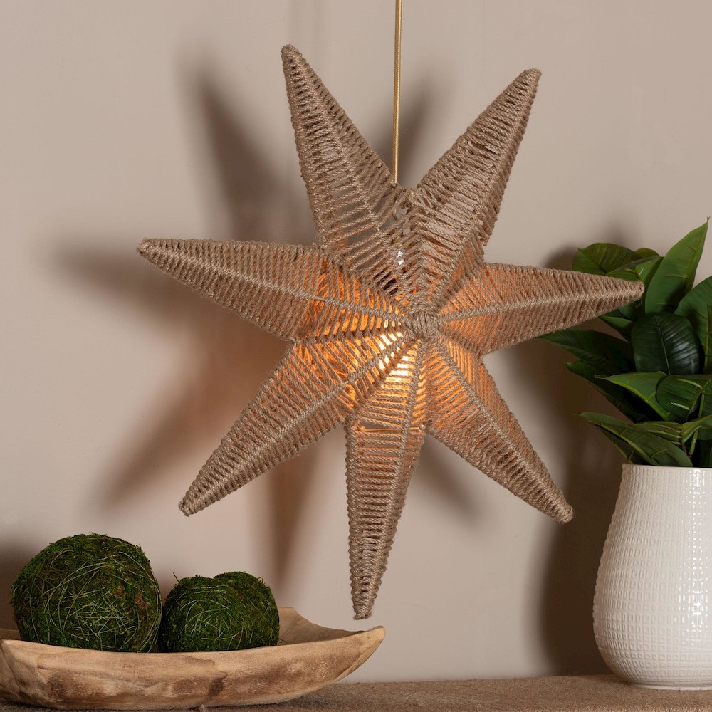 Idriya Handwoven Jute Pendant Lampshade - Star-Shaped Natural Fiber Light Cover. Picture 3