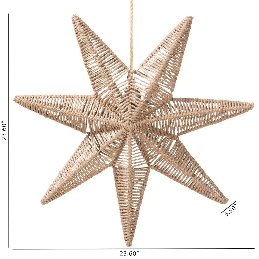 Idriya Handwoven Jute Pendant Lampshade - Star-Shaped Natural Fiber Light Cover. Picture 2