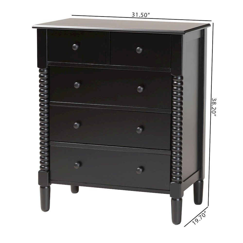Braith Farmhouse Black Spindle Wood 5-Drawer Chest. Picture 10