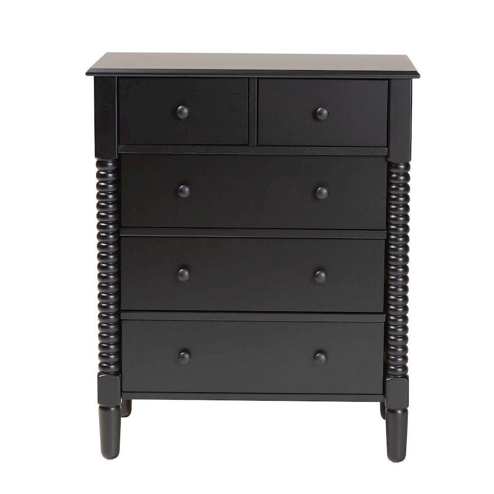 Braith Farmhouse Black Spindle Wood 5-Drawer Chest. Picture 3