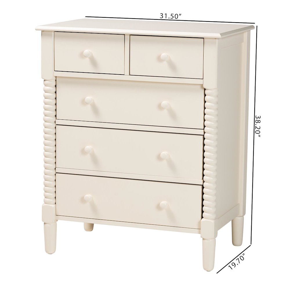 Braith Farmhouse Ivory Spindle Wood 5-Drawer Chest. Picture 10