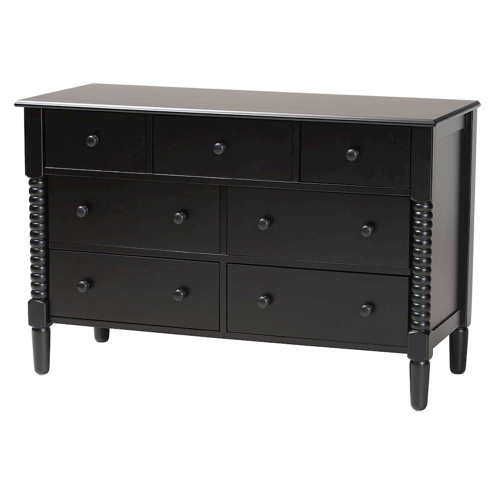Braith Farmhouse Black Spindle Wood 7-Drawer Dresser. Picture 1