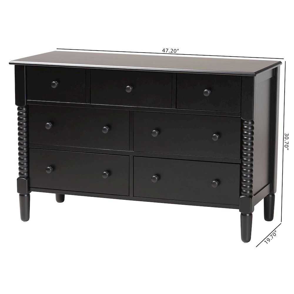Braith Farmhouse Black Spindle Wood 7-Drawer Dresser. Picture 10