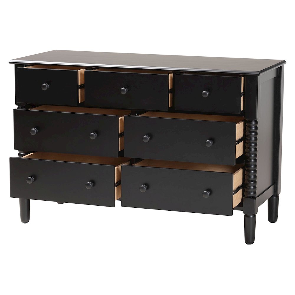 Braith Farmhouse Black Spindle Wood 7-Drawer Dresser. Picture 2