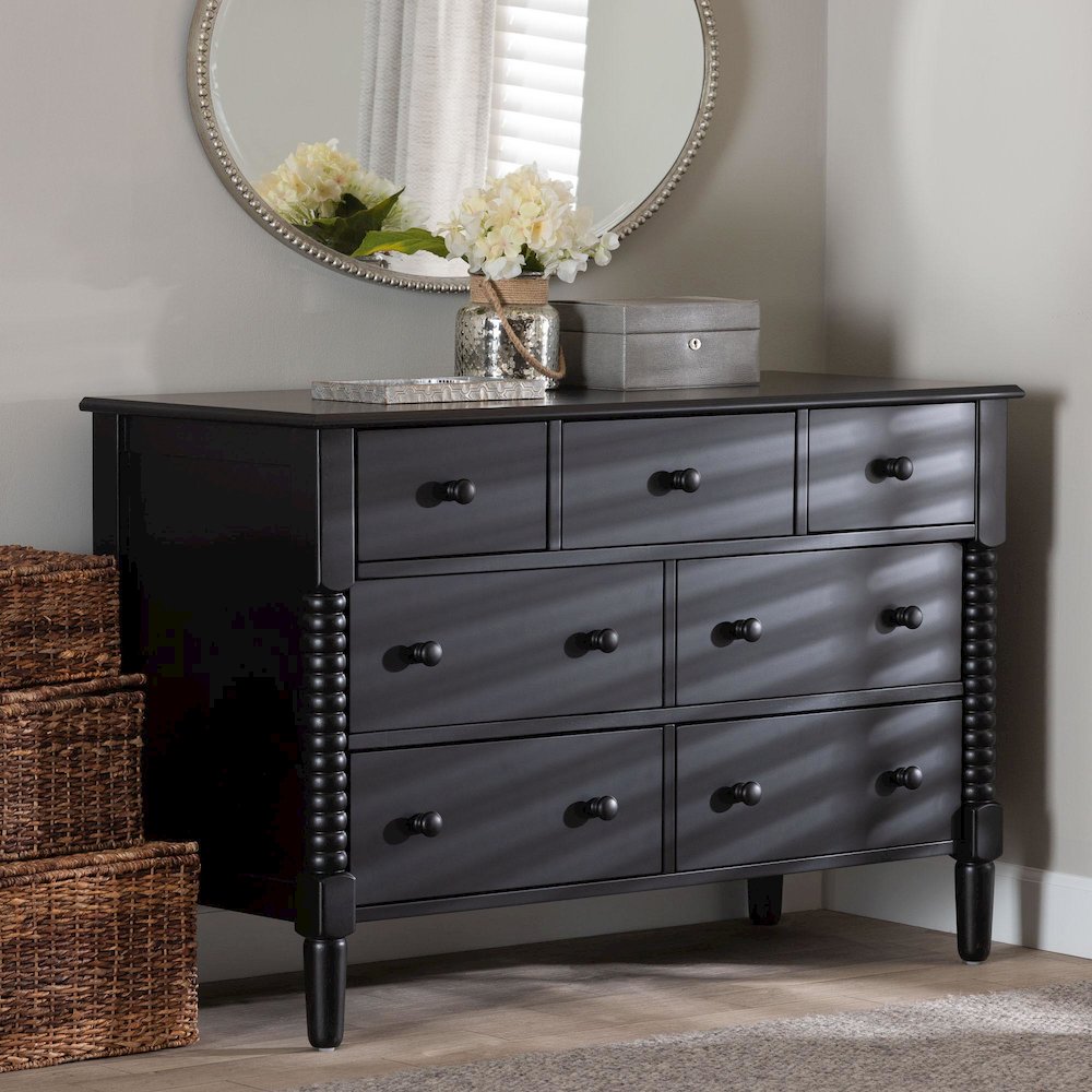 Braith Farmhouse Black Spindle Wood 7-Drawer Dresser. Picture 8