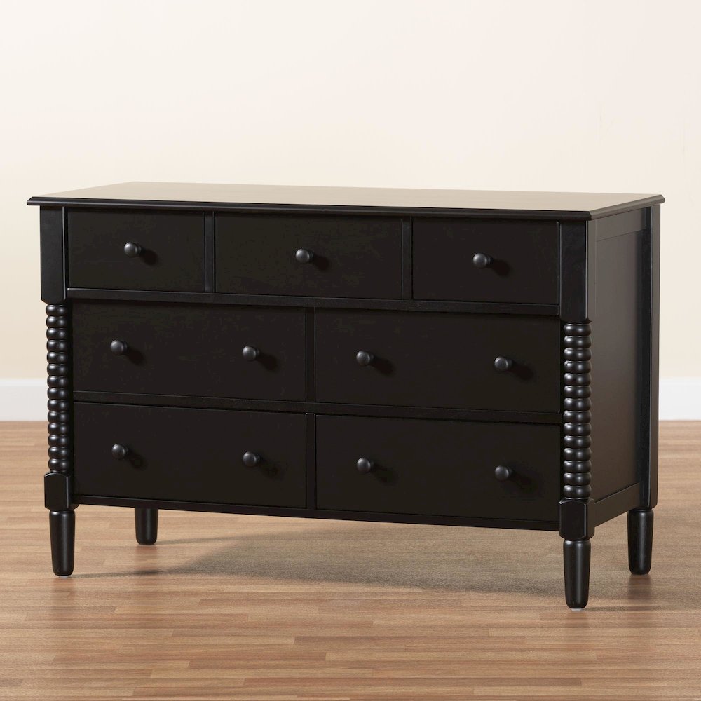 Braith Farmhouse Black Spindle Wood 7-Drawer Dresser. Picture 9