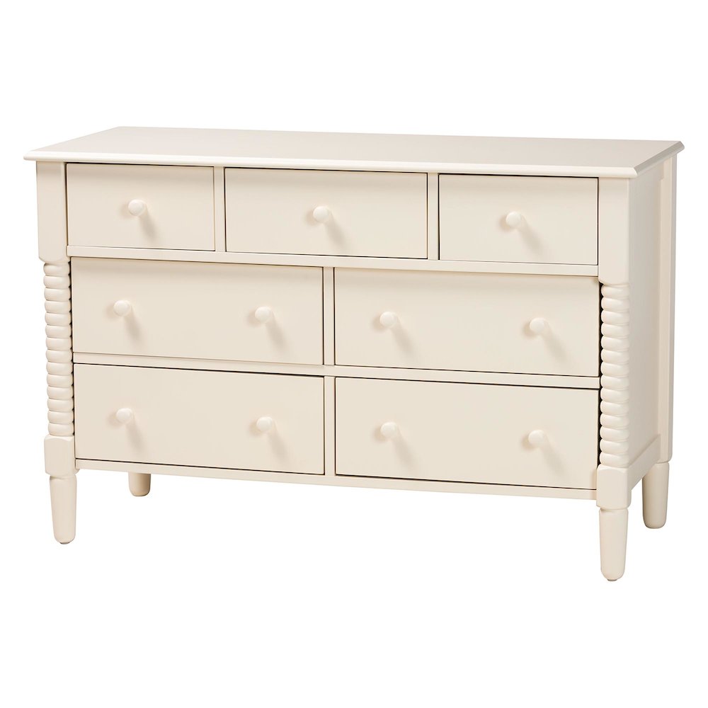 Braith Farmhouse Ivory Spindle Wood 7-Drawer Dresser. Picture 1