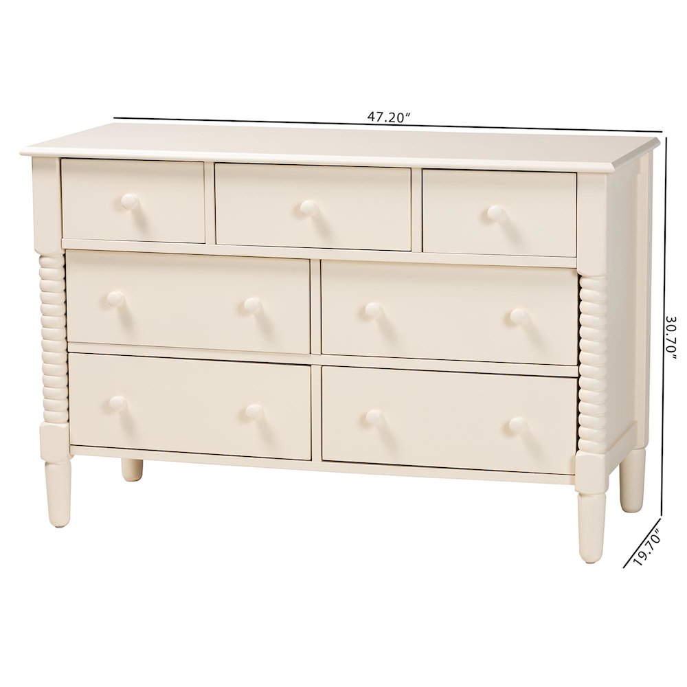 Braith Farmhouse Ivory Spindle Wood 7-Drawer Dresser. Picture 10