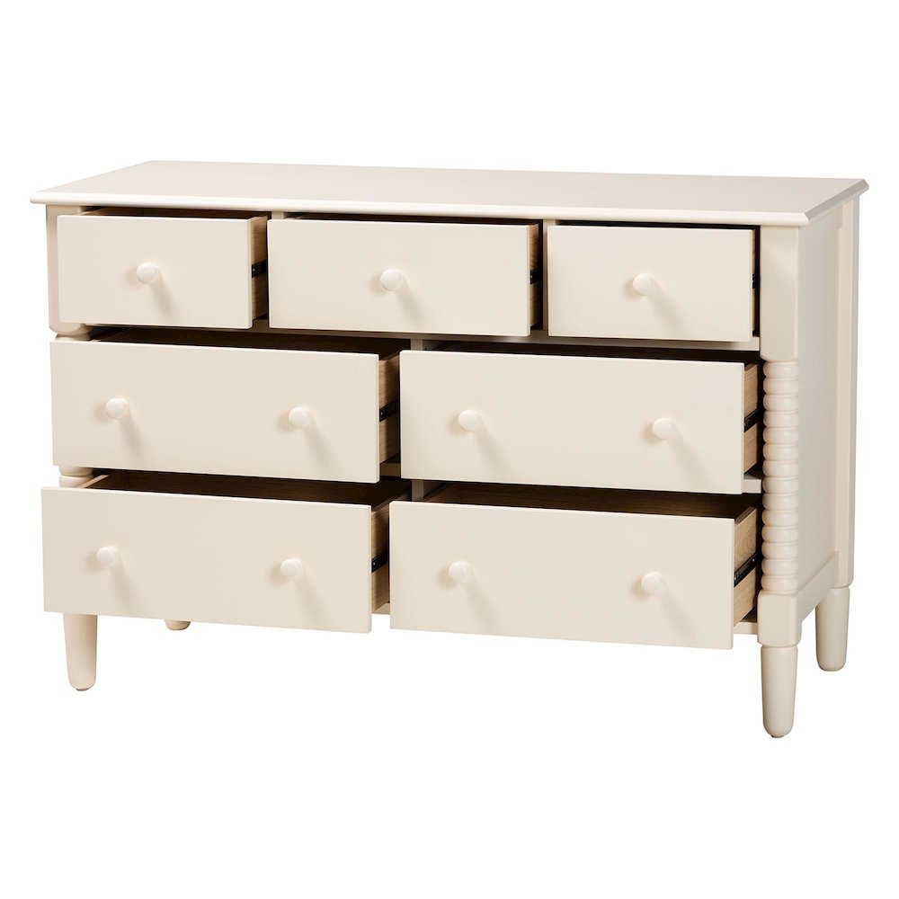 Braith Farmhouse Ivory Spindle Wood 7-Drawer Dresser. Picture 2
