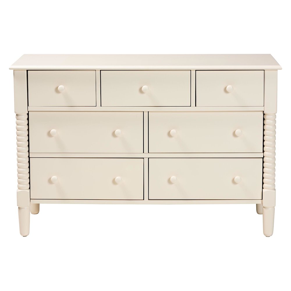 Braith Farmhouse Ivory Spindle Wood 7-Drawer Dresser. Picture 3