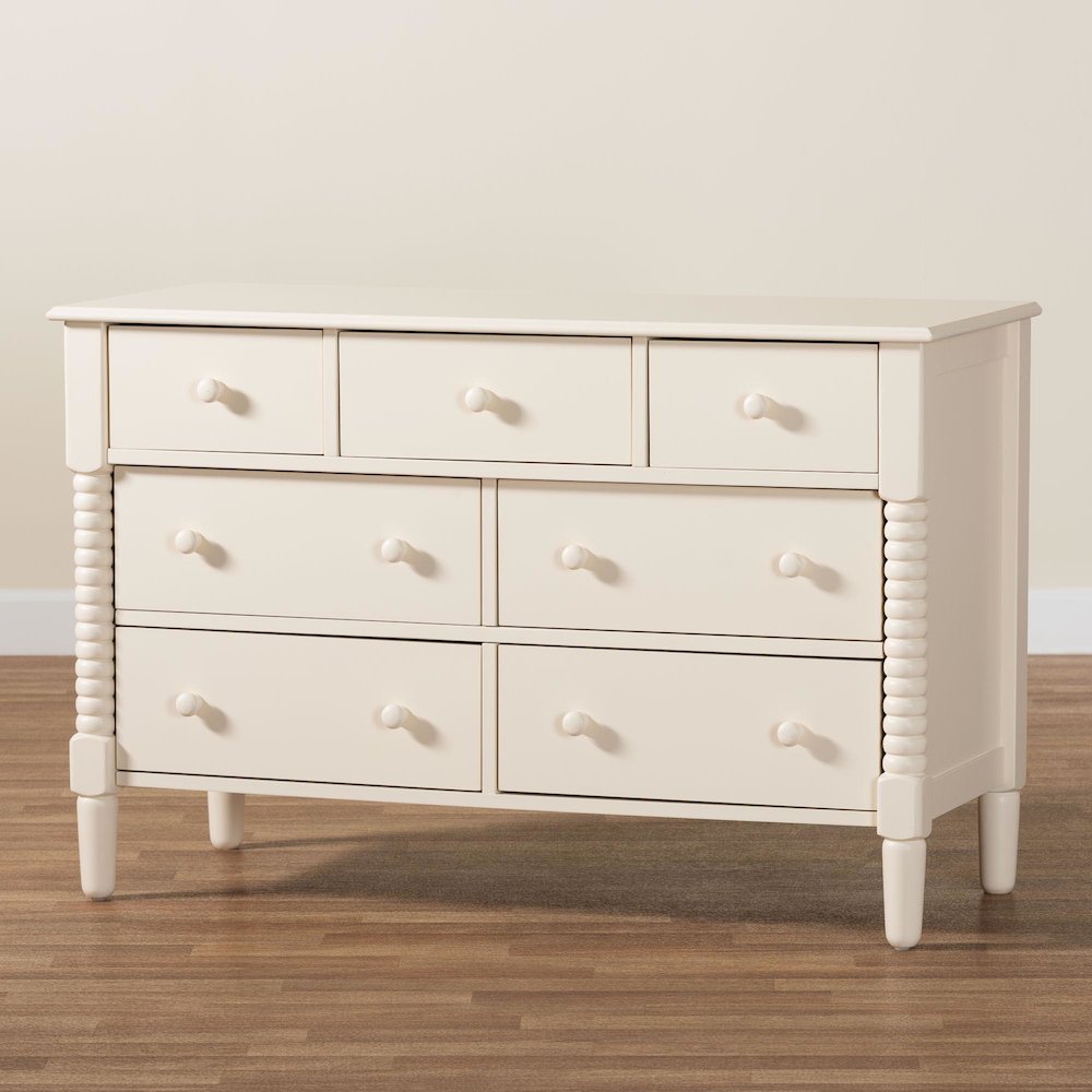 Braith Farmhouse Ivory Spindle Wood 7-Drawer Dresser. Picture 9
