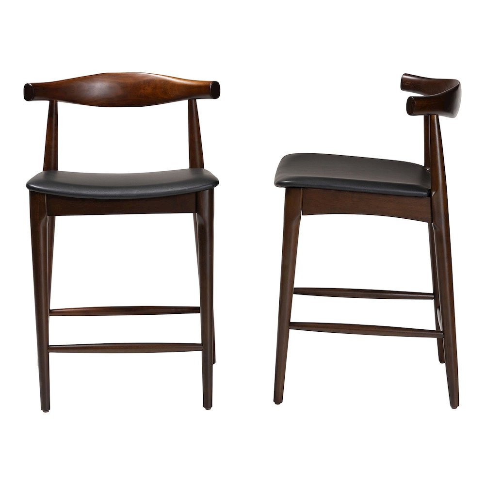 Eira Counter Stool Set of 2- Walnut Wood Frame Counter-height Chair. Picture 3