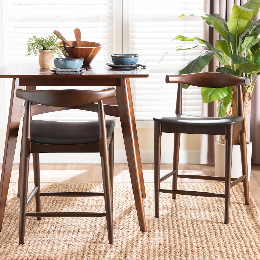 Eira Counter Stool Set of 2- Walnut Wood Frame Counter-height Chair. Picture 7