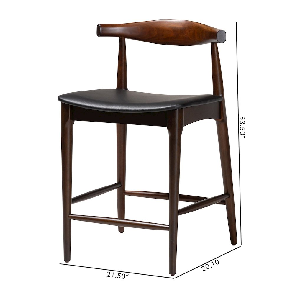Eira Counter Stool Set of 2- Walnut Wood Frame Counter-height Chair. Picture 8