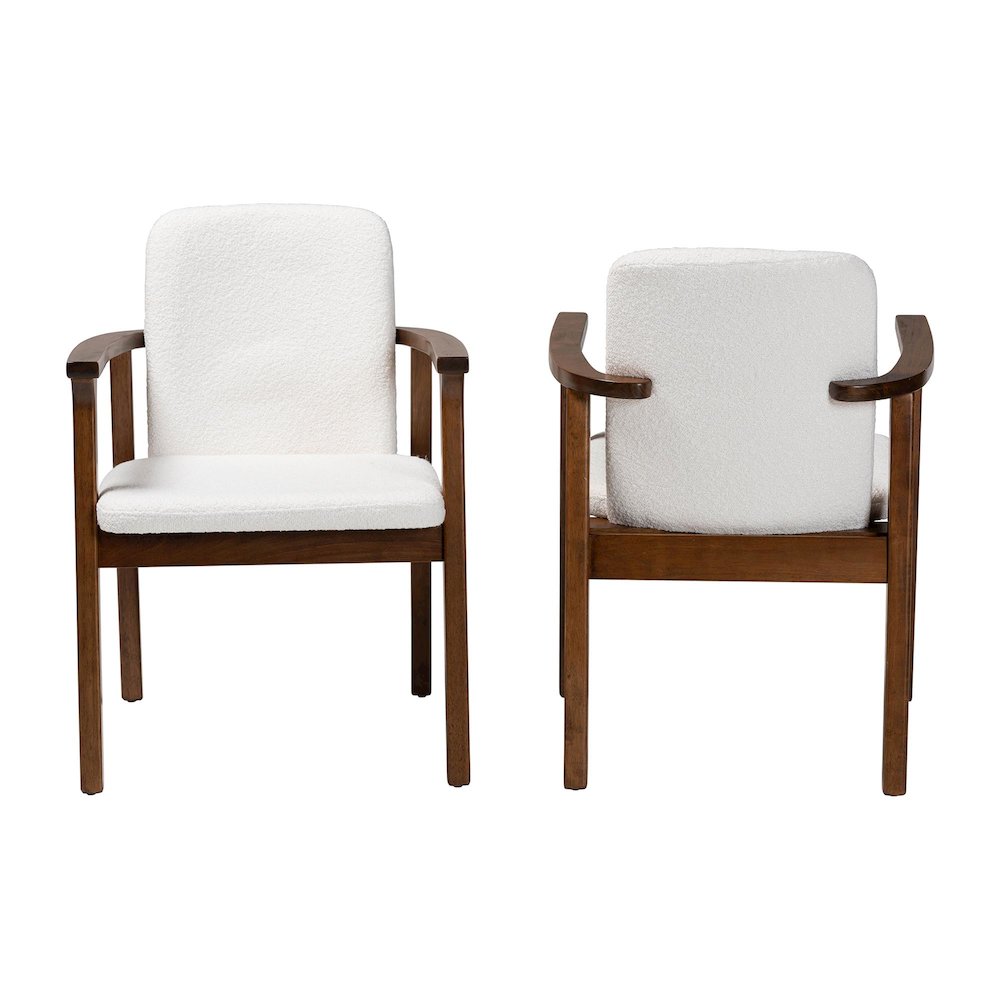 Miyagi Boucle Upholstered Dining Chair Set of 2- Mid-Century Modern Armchair. Picture 1